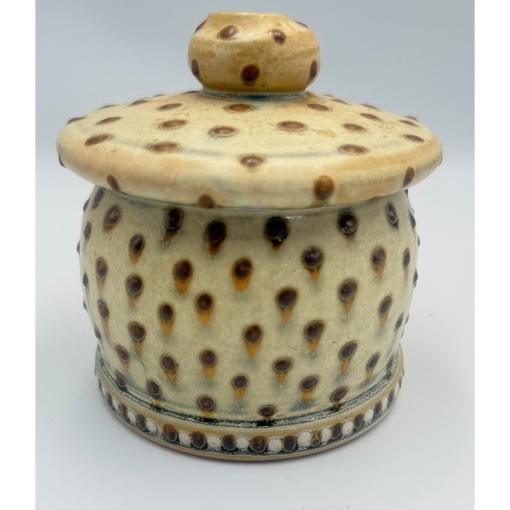 Bulldog Pottery Samantha Henneke Lidded Jar Tan Brown Polka Dot Ceramic